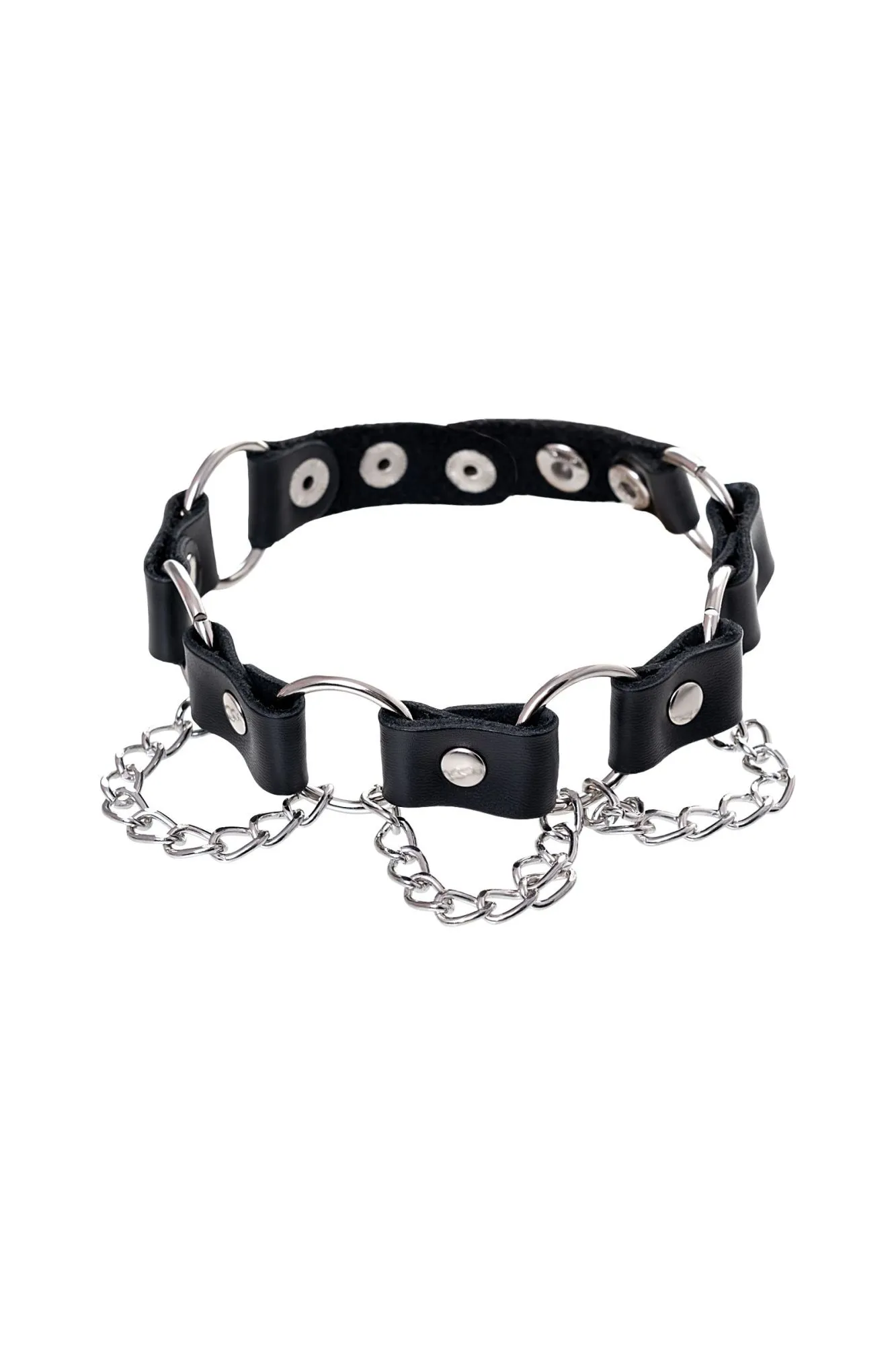 ошейник штучки-дрючки с кольцами и цепочкой, кожа, чёрный в Москве