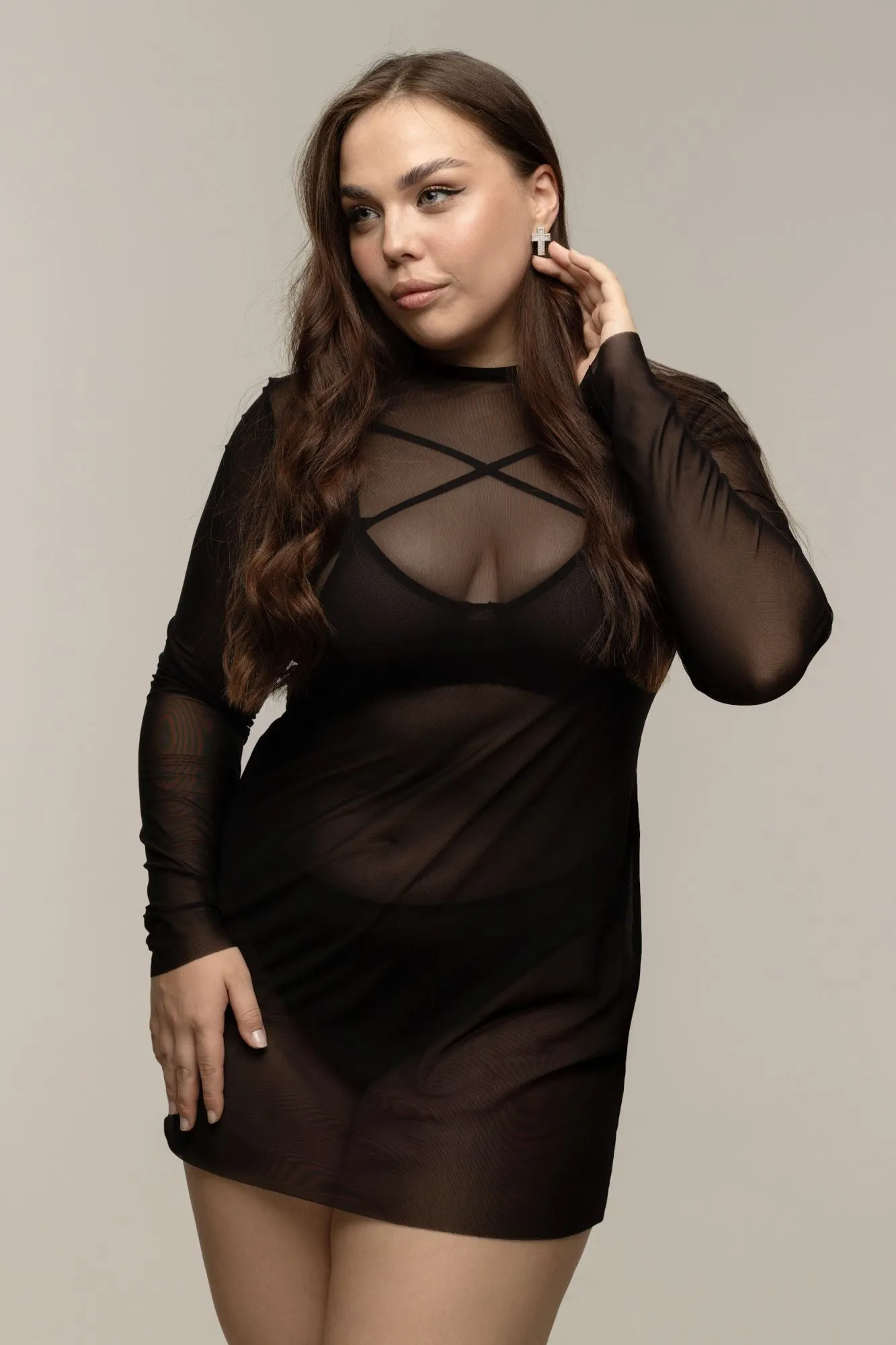 Эротическое платье pinkrabbit из эластичной сетки, чёрное в Москве