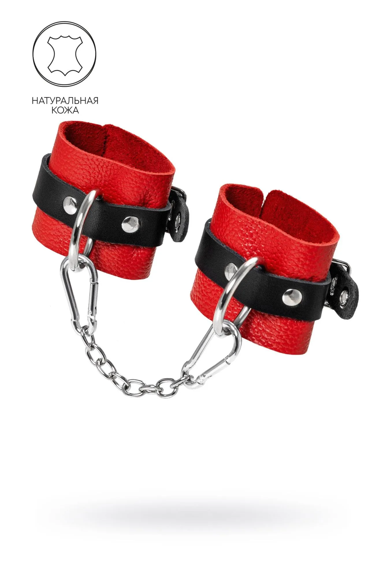 наручники pecado bdsm, мягкие с одним ремешком с люверсами, натуральная кожа, красно-чёрные в Москве
