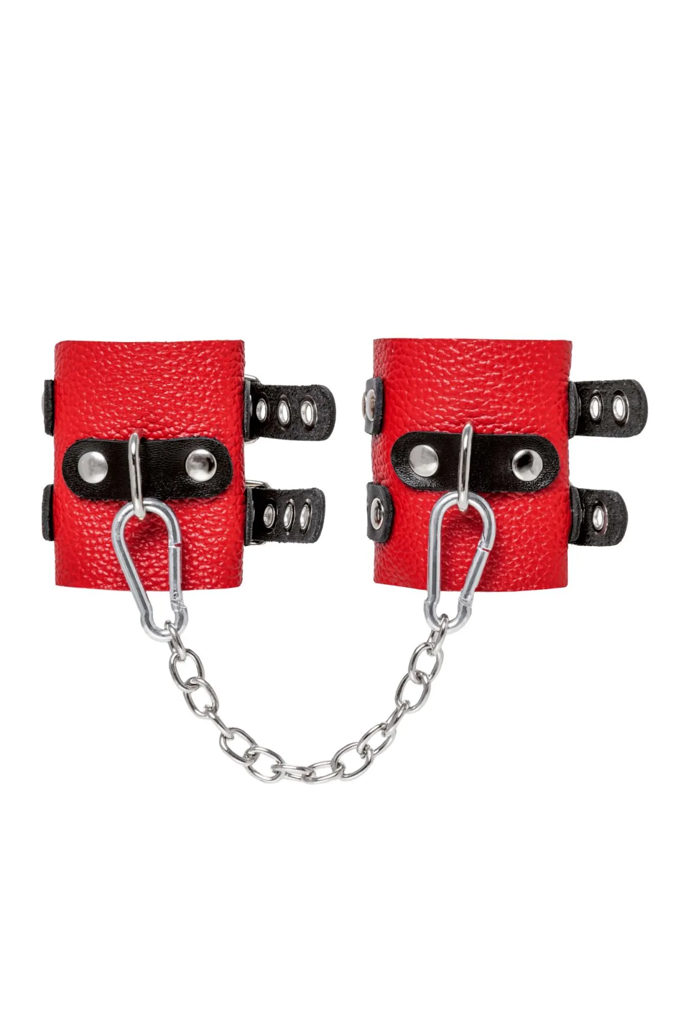 наручники pecado bdsm, мягкие, с двумя ремешками с люверсами, натуральная кожа, красно-чёрные в Москве