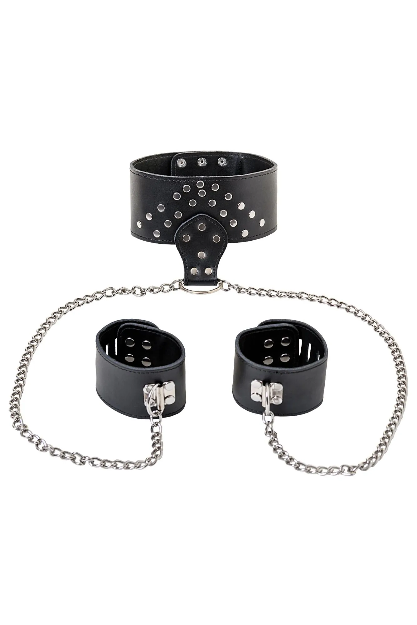 комплект toyfa theatre, ошейник с наручниками, кожанный, чёрный в Москве