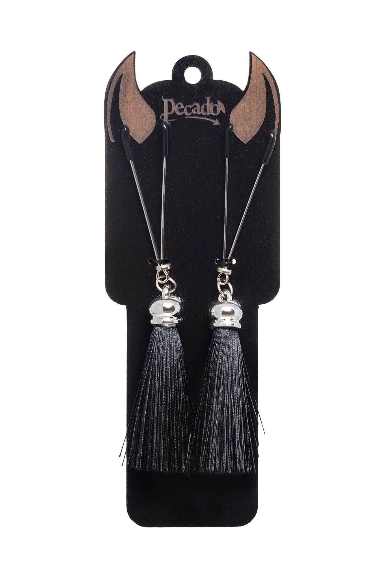 зажимы на соски pecado bdsm, «вилки», с кисточками из шелка, металл, черные в Москве