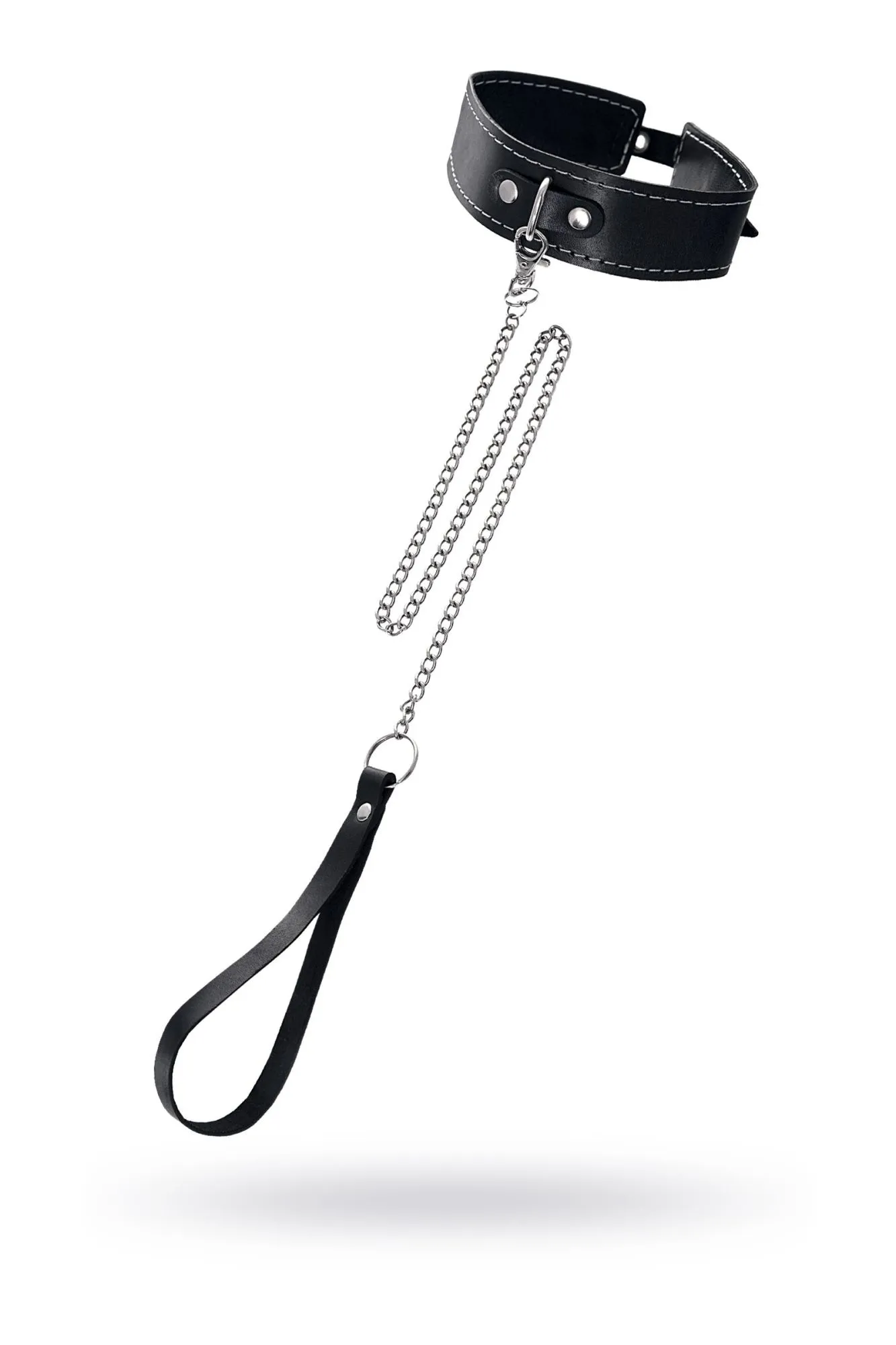 ошейник pecado bdsm, двухслойный с белой строчкой, натуральная кожа, черный в Москве