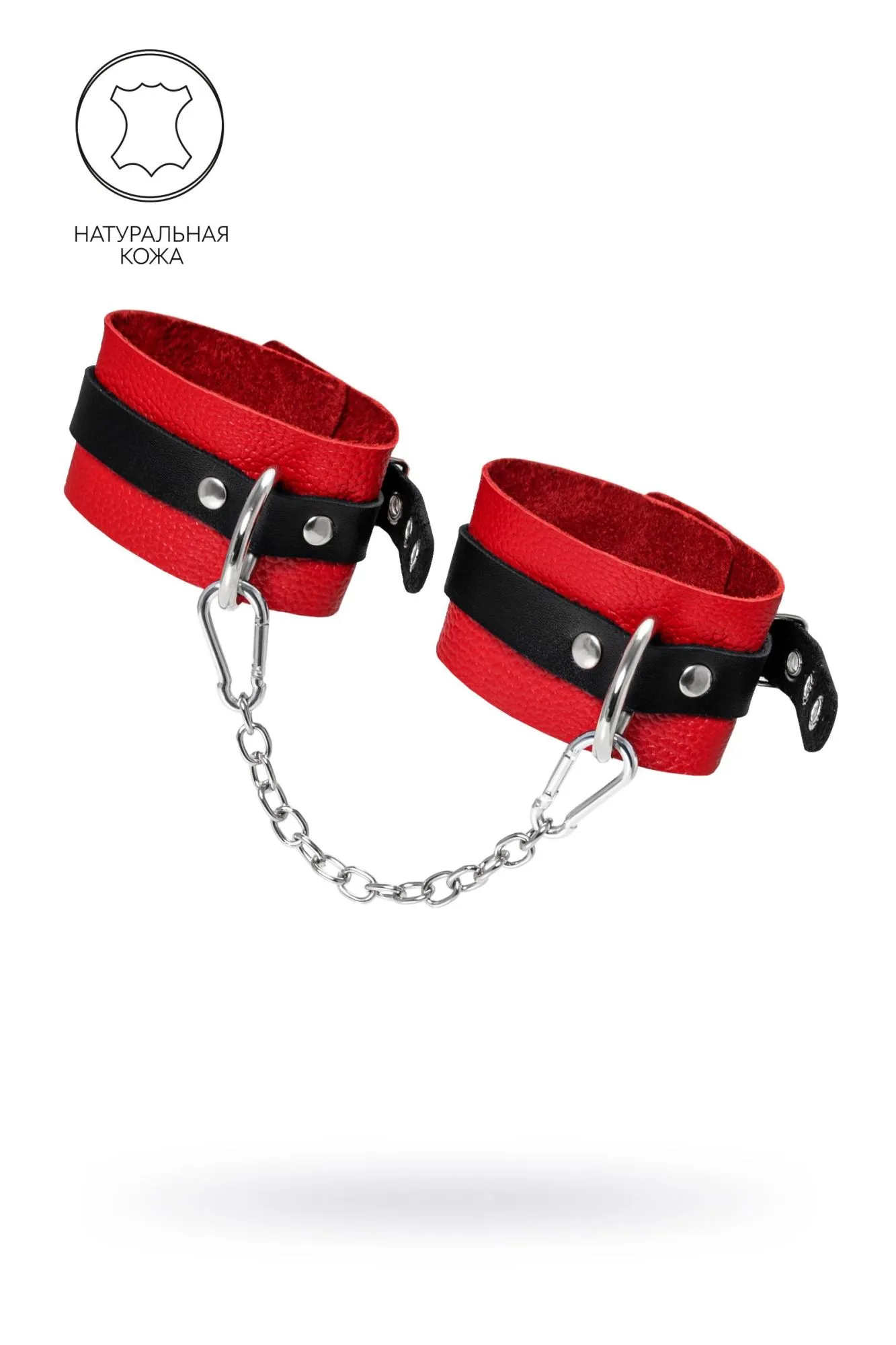 оковы pecado bdsm, мягкие, с одним ремешком с люверсами, натуральная кожа, красно-чёрные в Москве