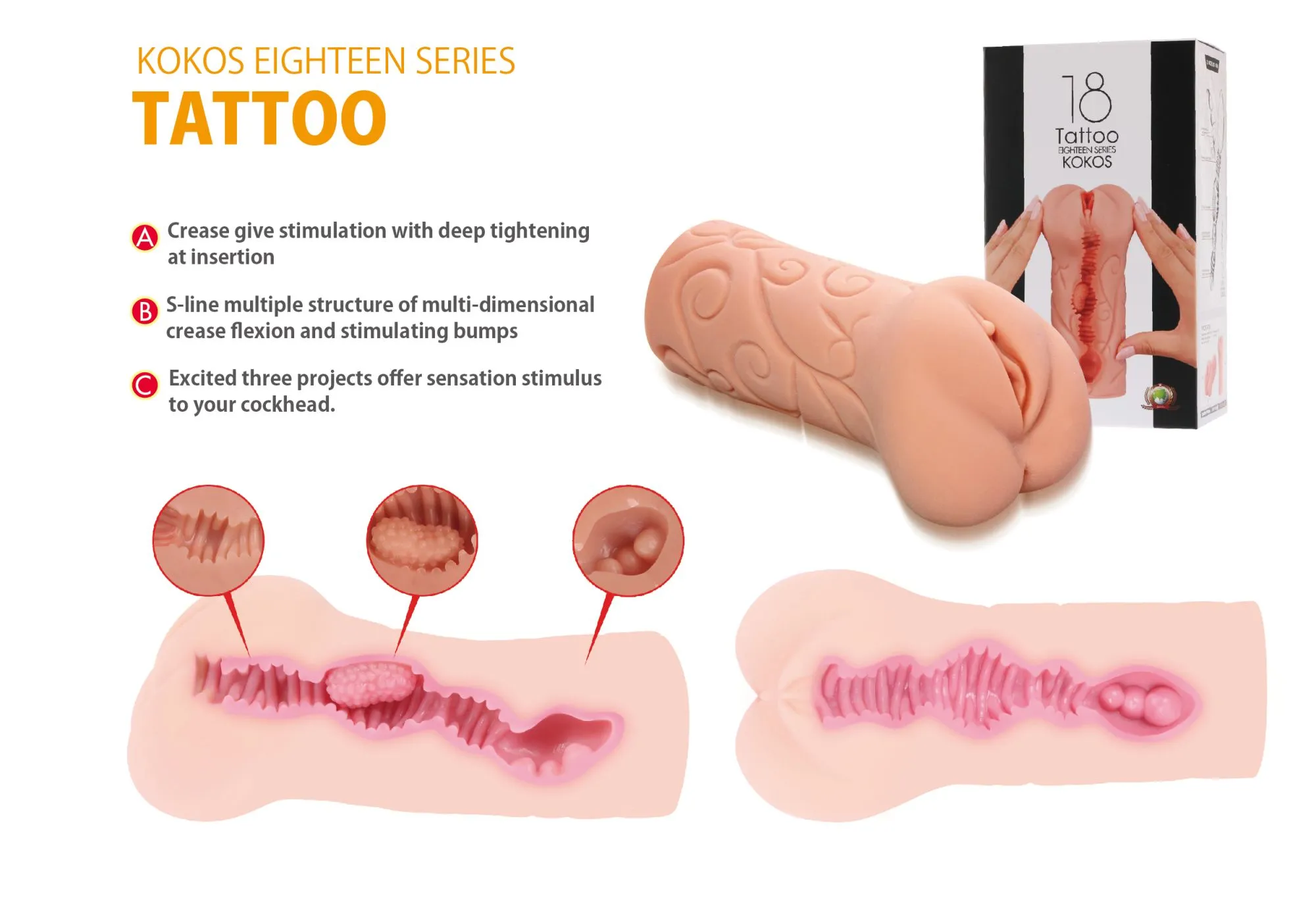 мастурбатор tattoo двойной слой телесный kokos m03-001-06d в Москве