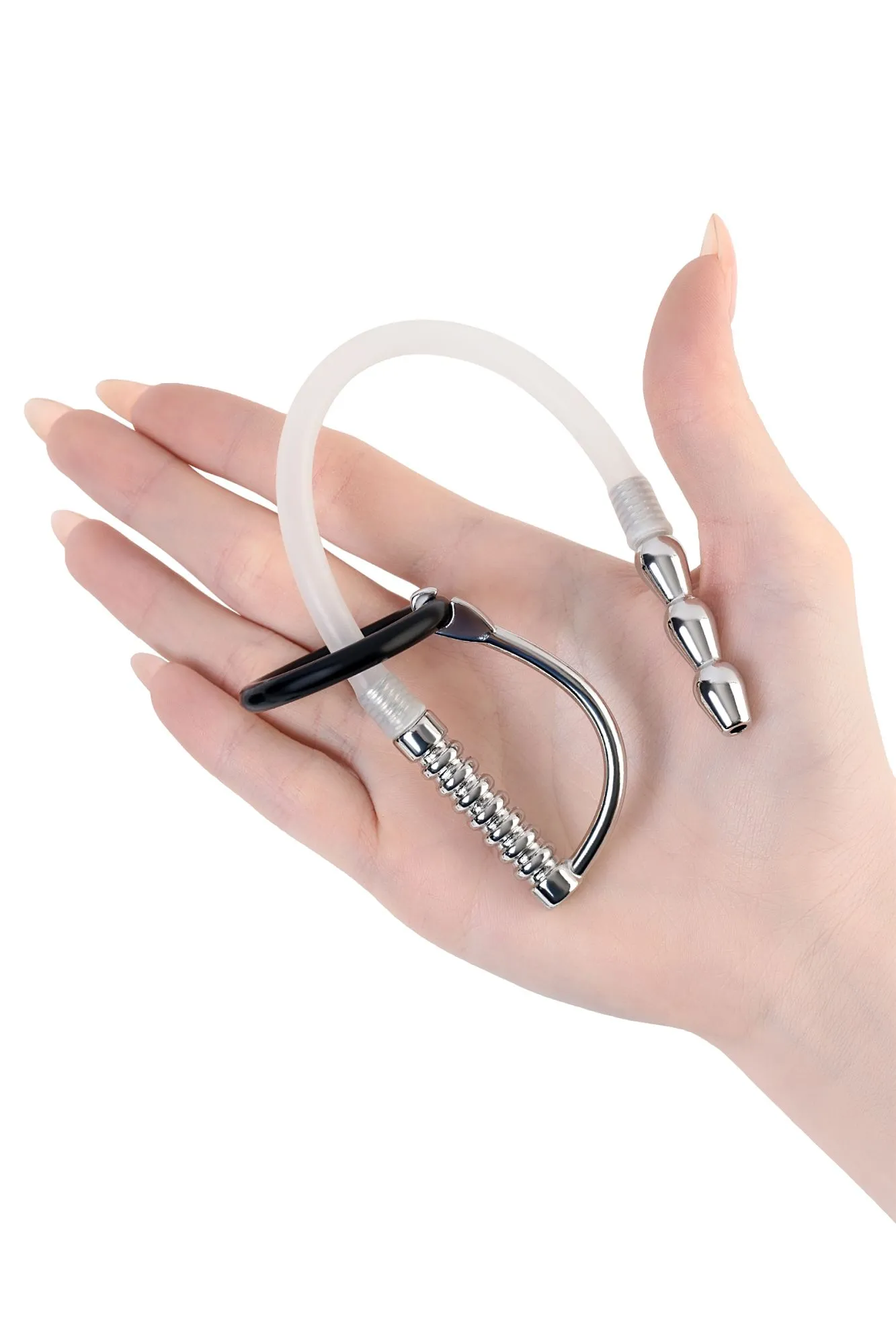 уретральный катетер metal by toyfa, со сменными фиксирующими кольцами, силикон, серебряный в Москве