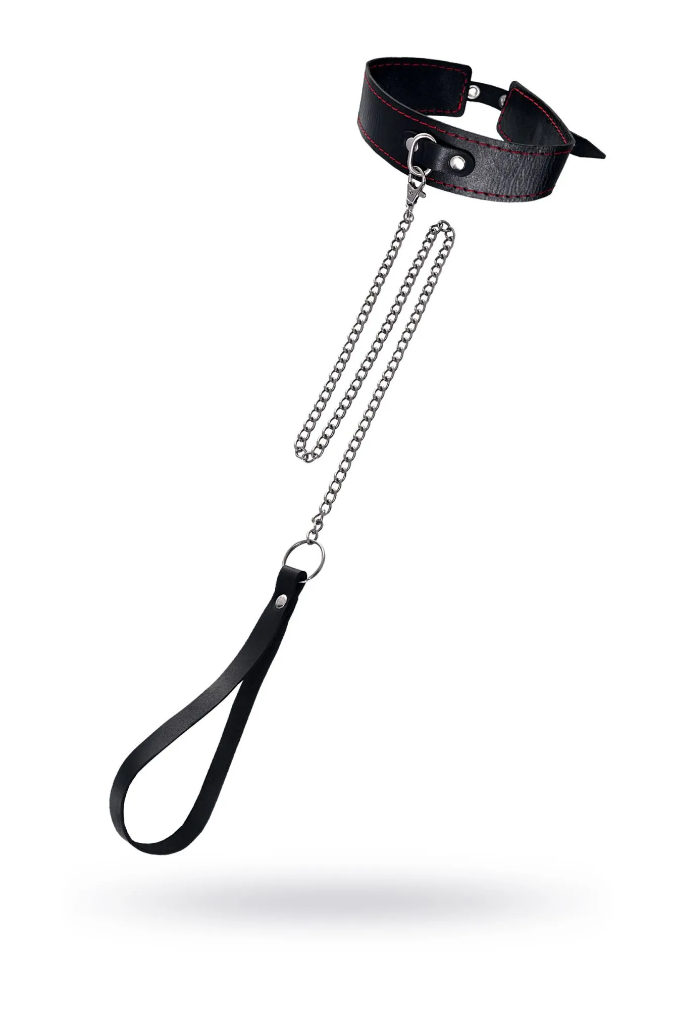 ошейник pecado bdsm, двухслойный с красной строчкой, натуральная кожа, черный в Москве