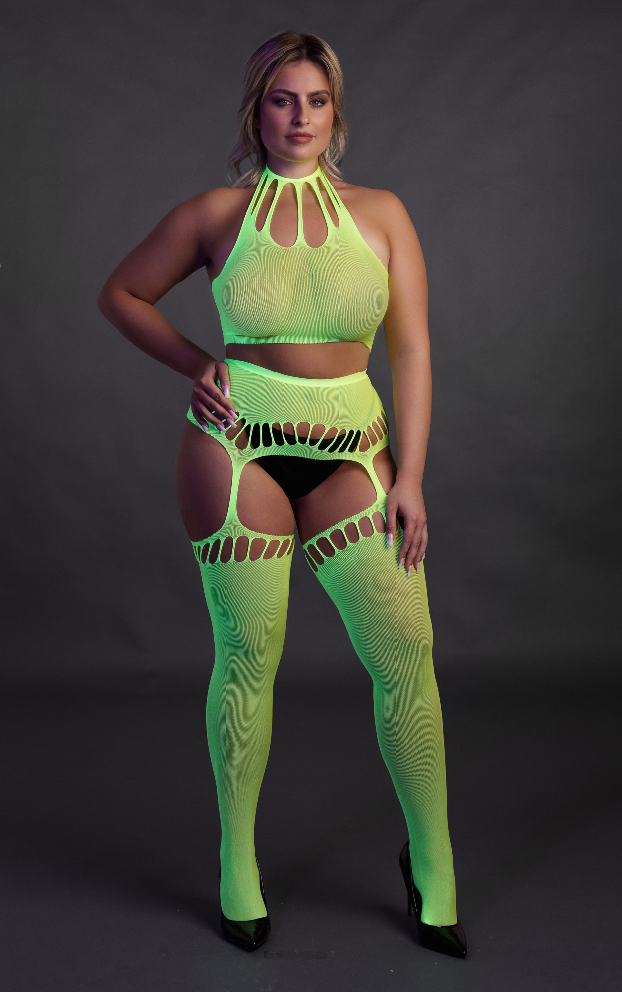Эротическое топ в комлекте с чулками two piece with crop top and stockings - green - xl/xxxxl в Москве