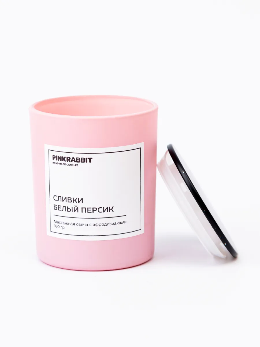 свеча ручной работы pink rabbit hand made белый персик, сливки 160гр в Москве