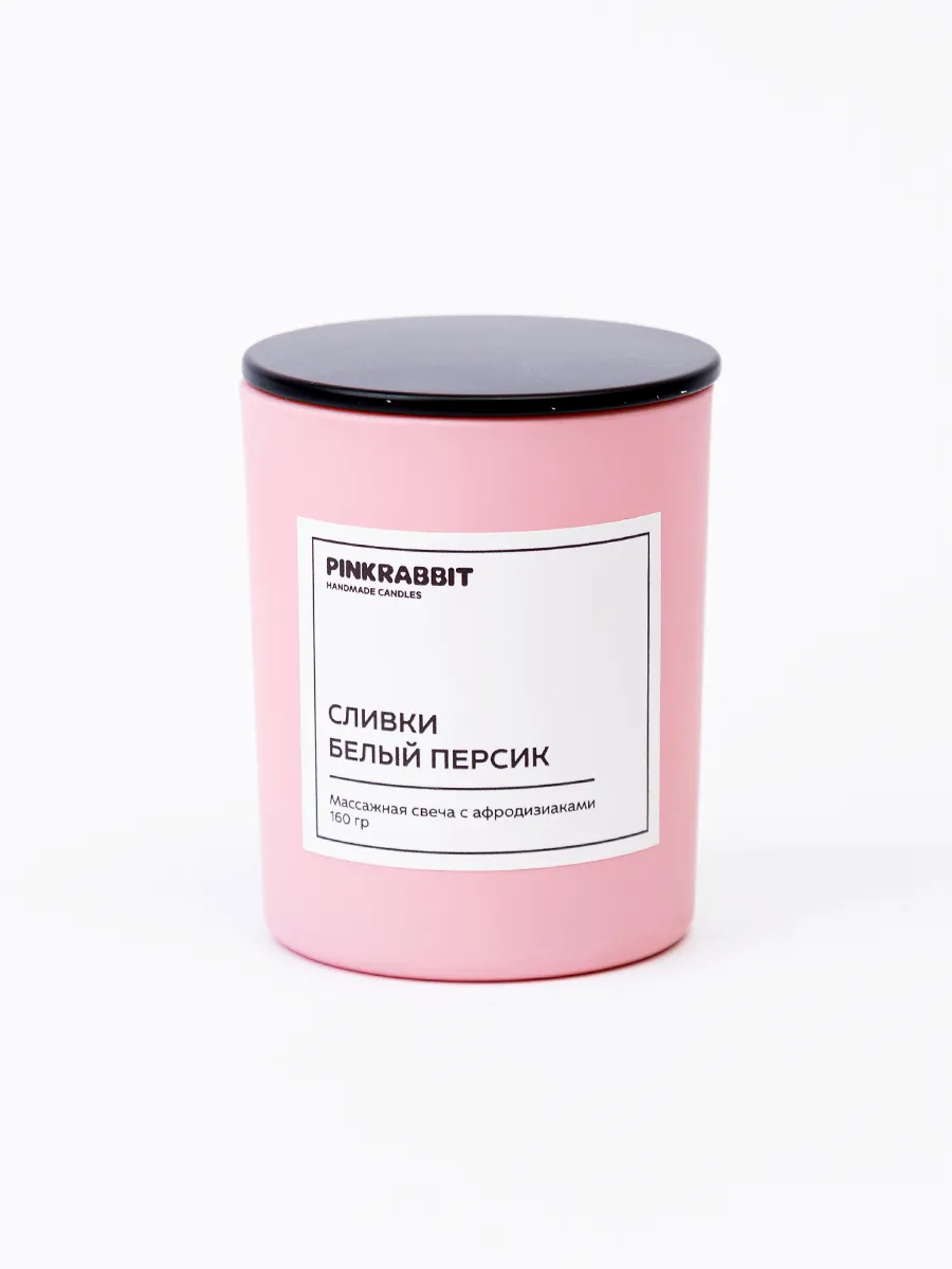 свеча ручной работы pink rabbit hand made белый персик, сливки 160гр в Москве