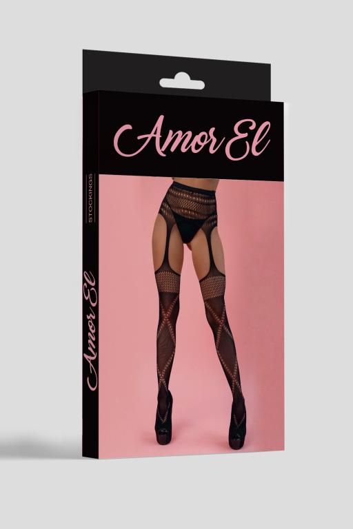 Эротическое колготки (имитация чулок с поясом) amor el (s/l) с перекрестным узором, черные в Москве