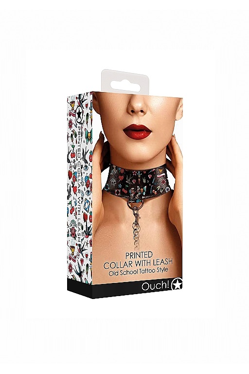 ошейник printed collar with leash old school tattoo style в Москве