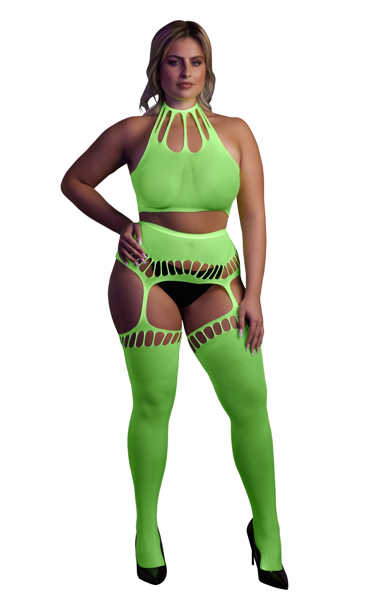 Эротическое топ в комлекте с чулками two piece with crop top and stockings - green - xl/xxxxl в Москве