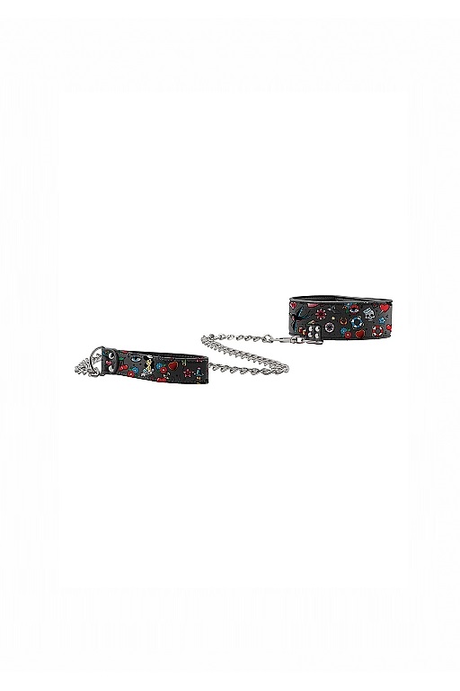 Ошейник Printed Collar With Leash Old School Tattoo Style