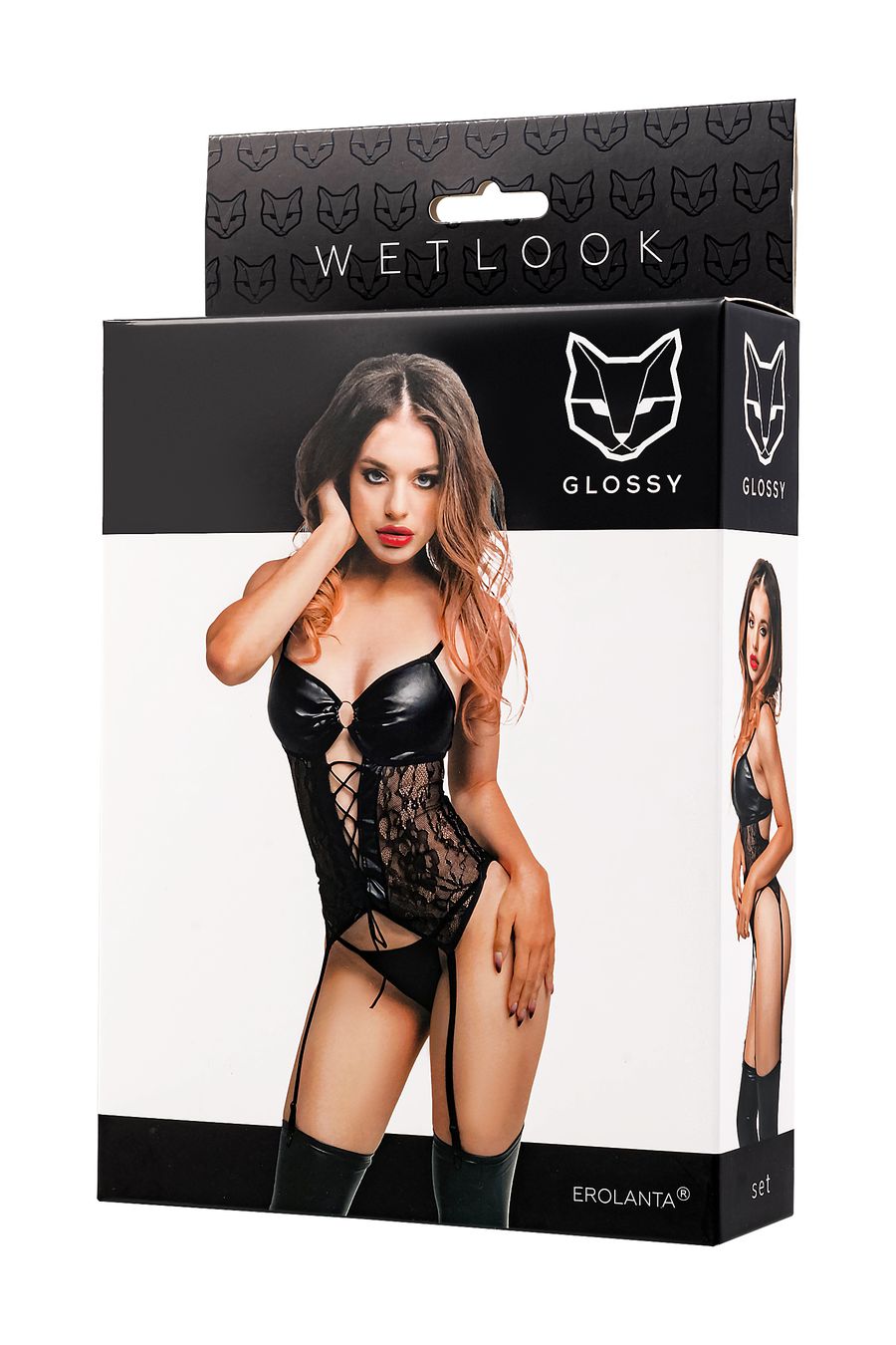 Эротическое комплект glossy miriam топ на шнуровке и трусики из материала wetlook, черный, l в Москве