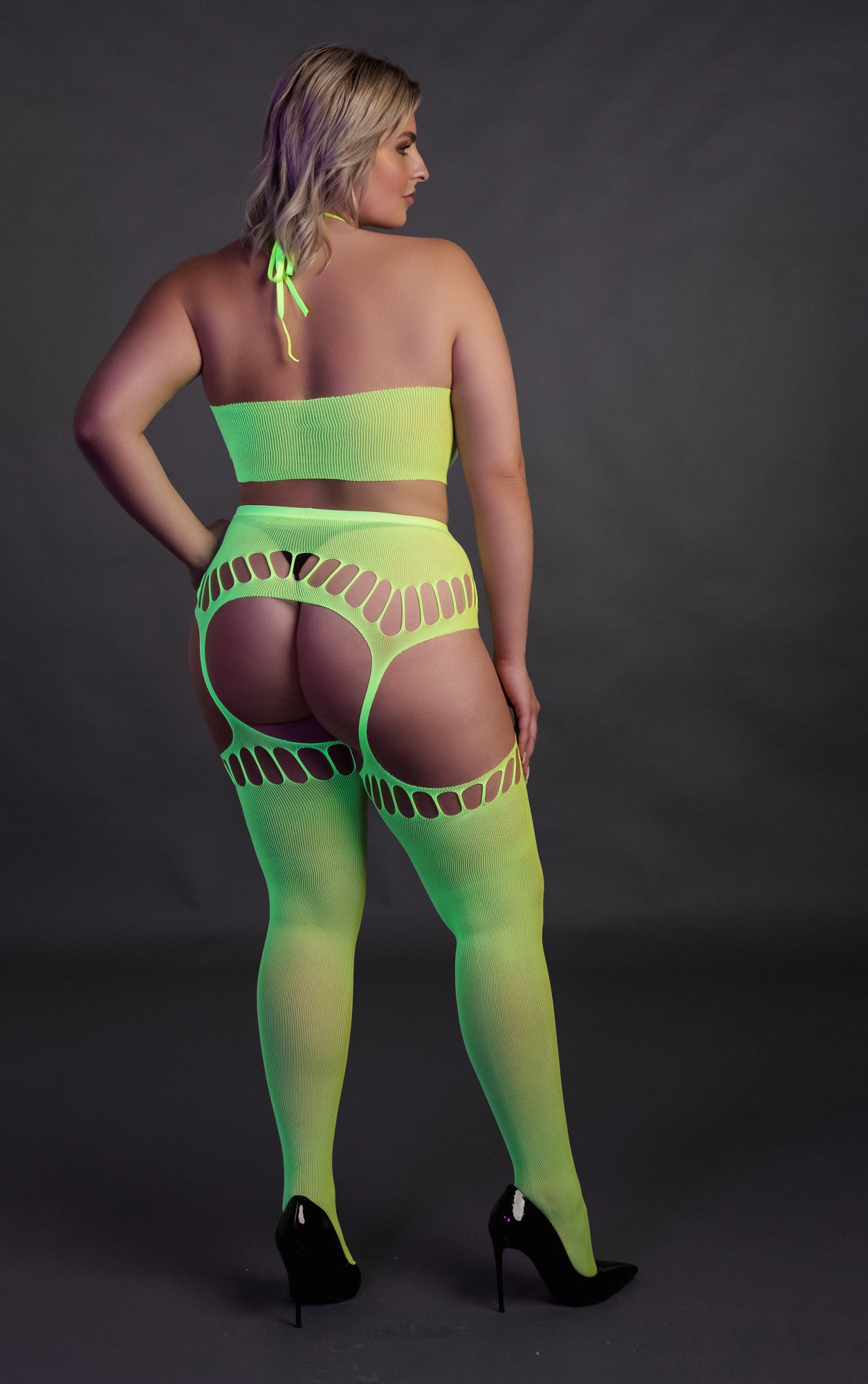 Эротическое топ в комлекте с чулками two piece with crop top and stockings - green - xl/xxxxl в Москве