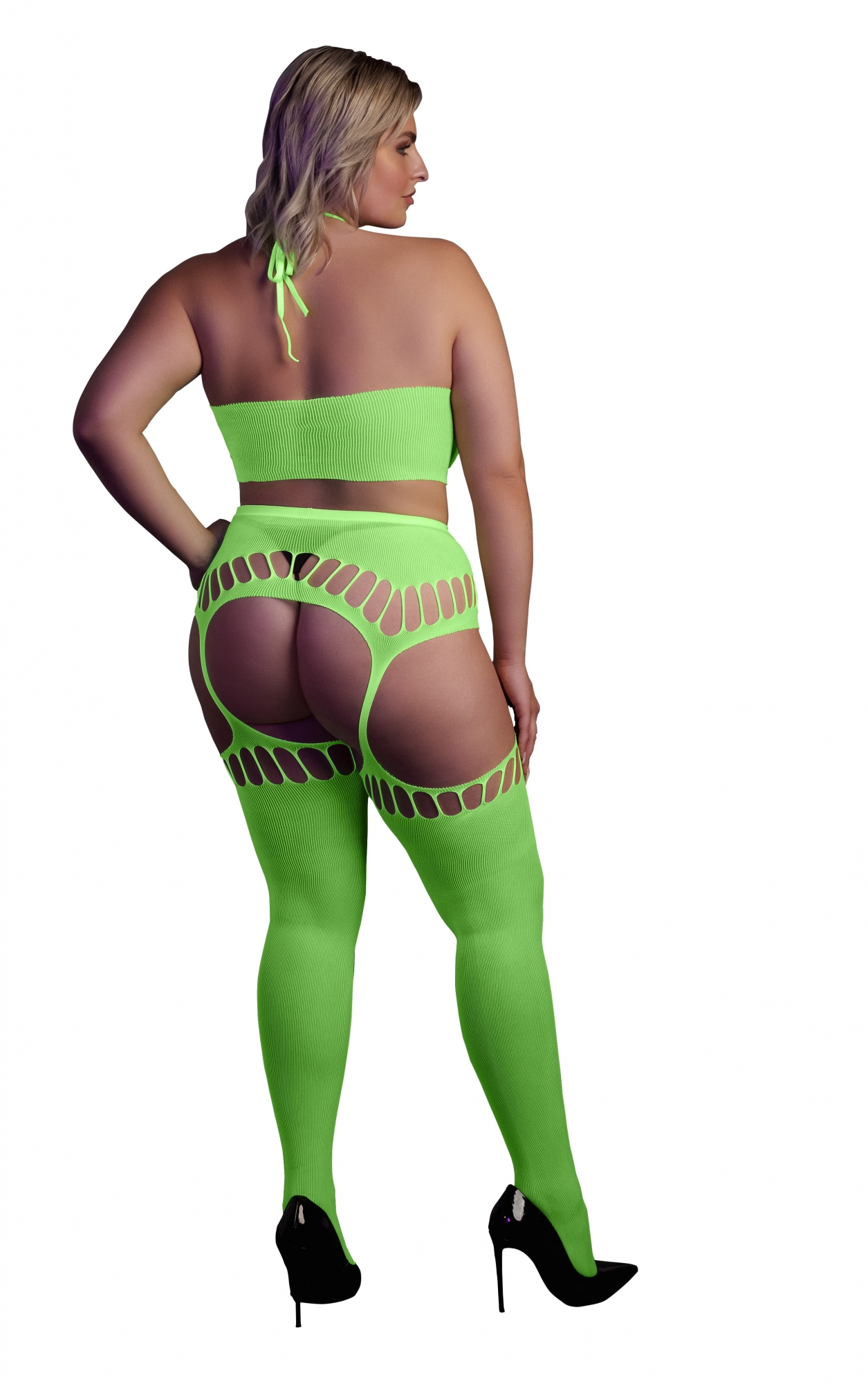 Эротическое топ в комлекте с чулками two piece with crop top and stockings - green - xl/xxxxl в Москве