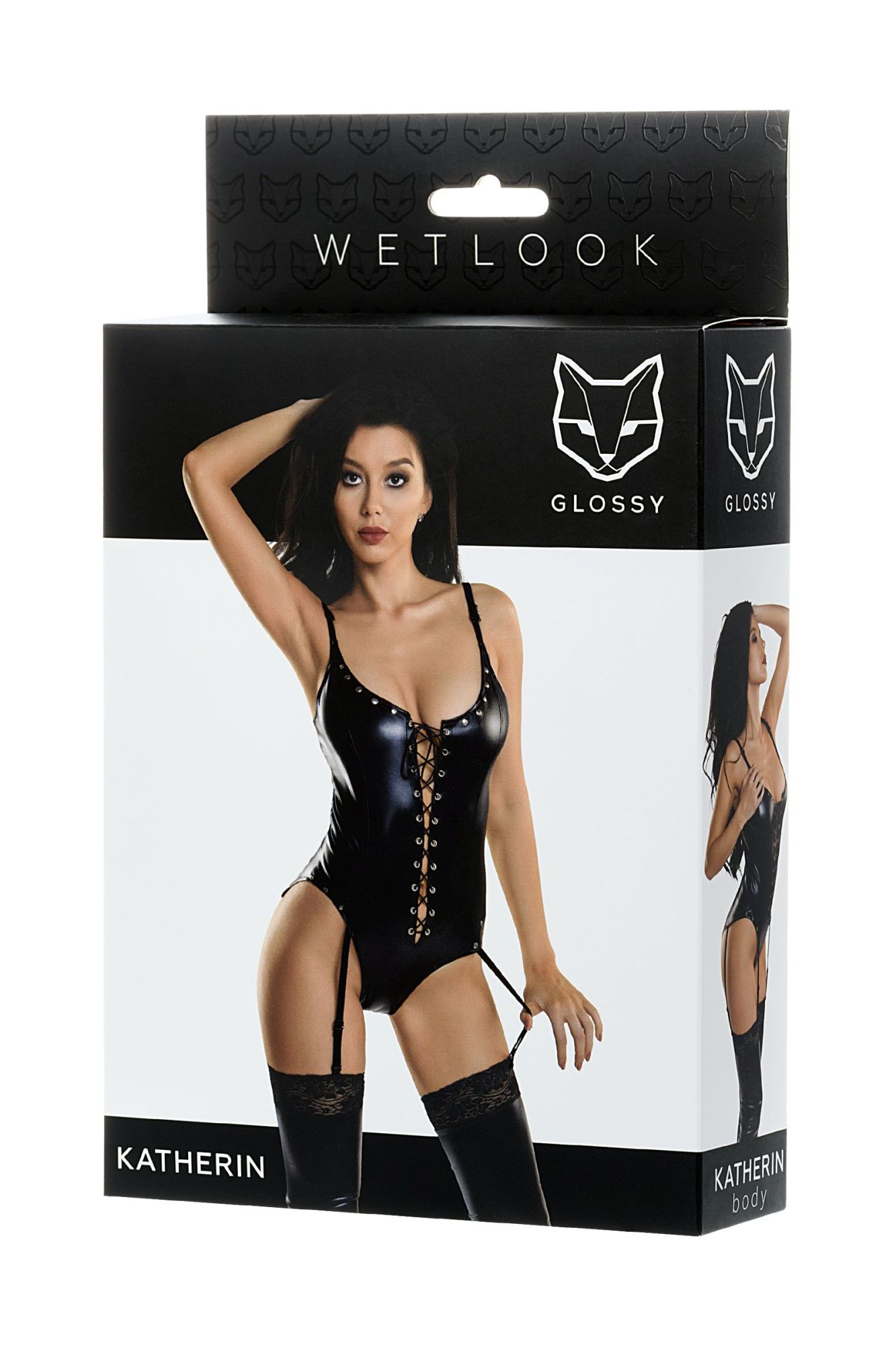 Эротическое боди glossy katherin из материала wetlook на шнуровке, черное, xl в Москве