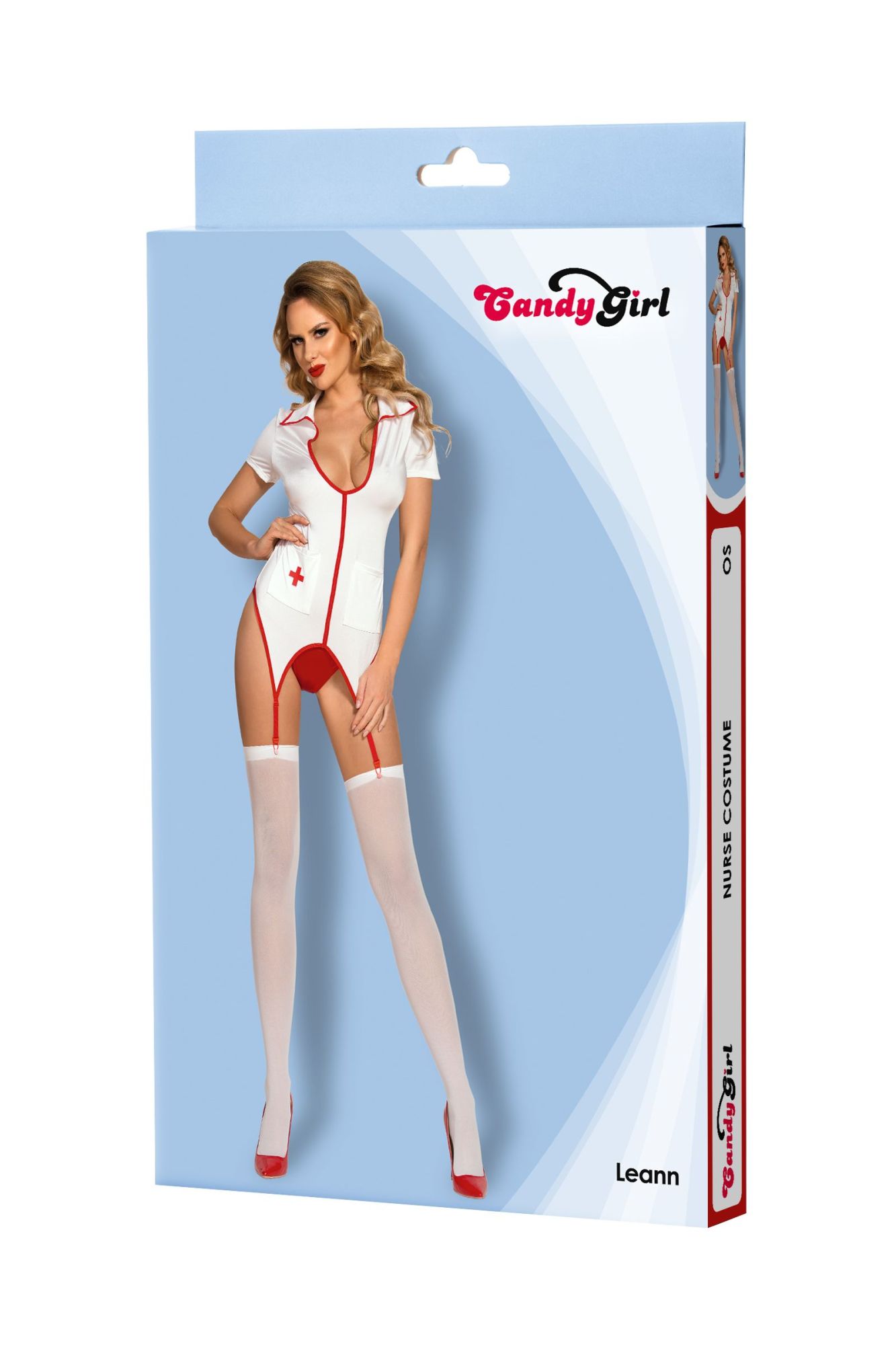 Эротическое костюм медсестры candy girl leann (топ, стринги, чулки), бело-красный, os в Москве