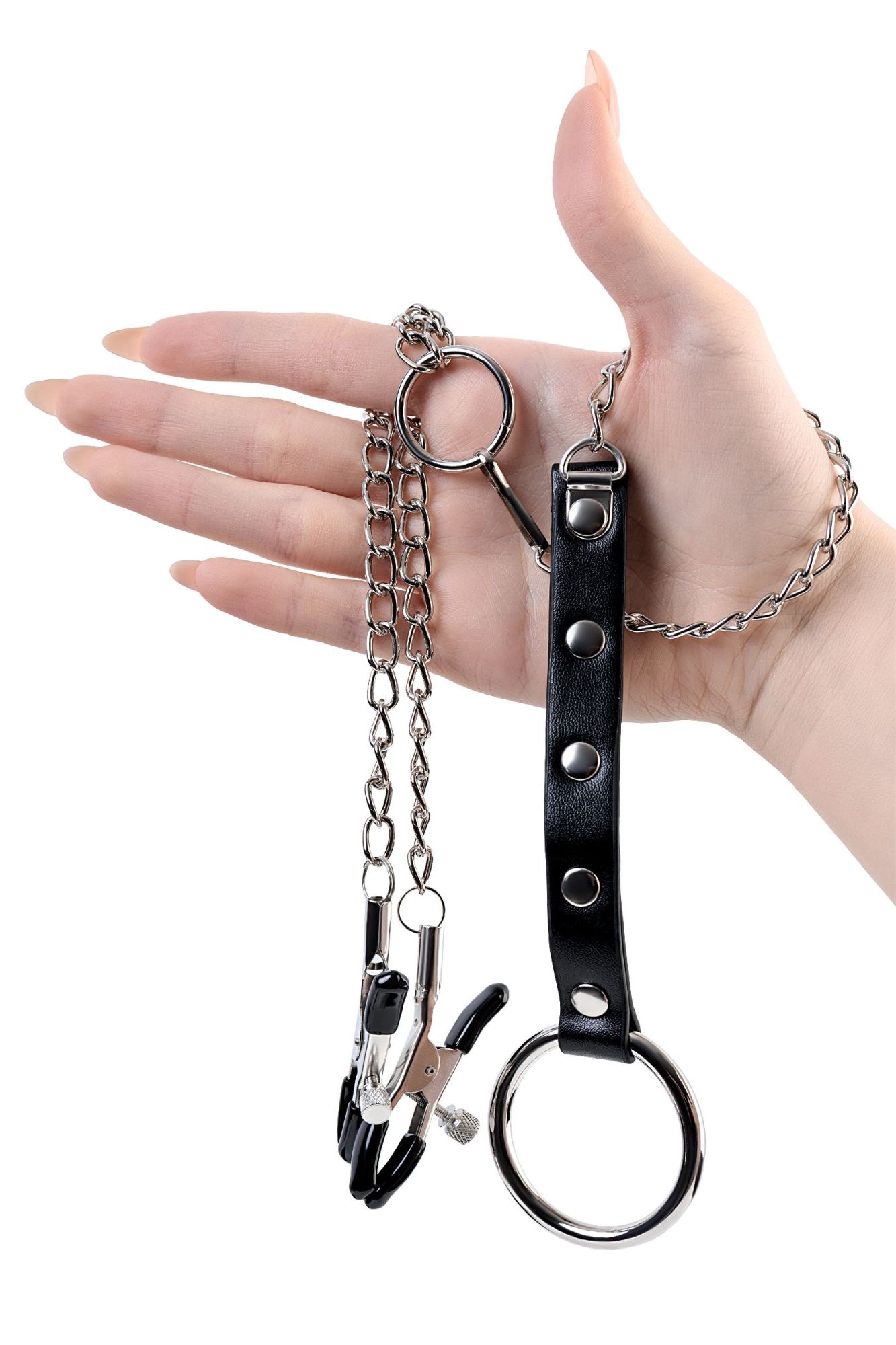 зажимы для сосков toyfa metal с кольцом для пениса, серебряные, 60 см в Москве