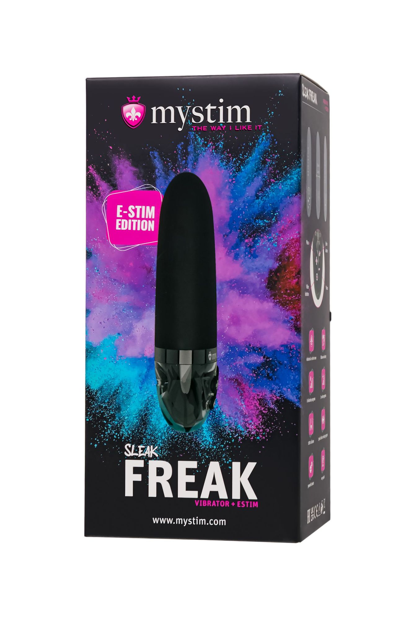 вибратор mystim sleak freak с электростимуляцией,силикон, черный, 14,5 см в Москве