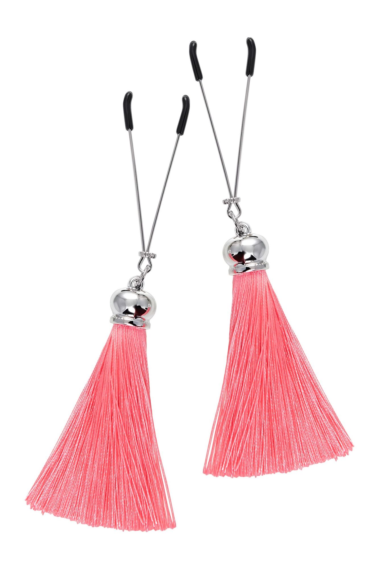 зажимы на соски pecado bdsm, «вилки», с кисточками из шелка, металл, розовые в Москве