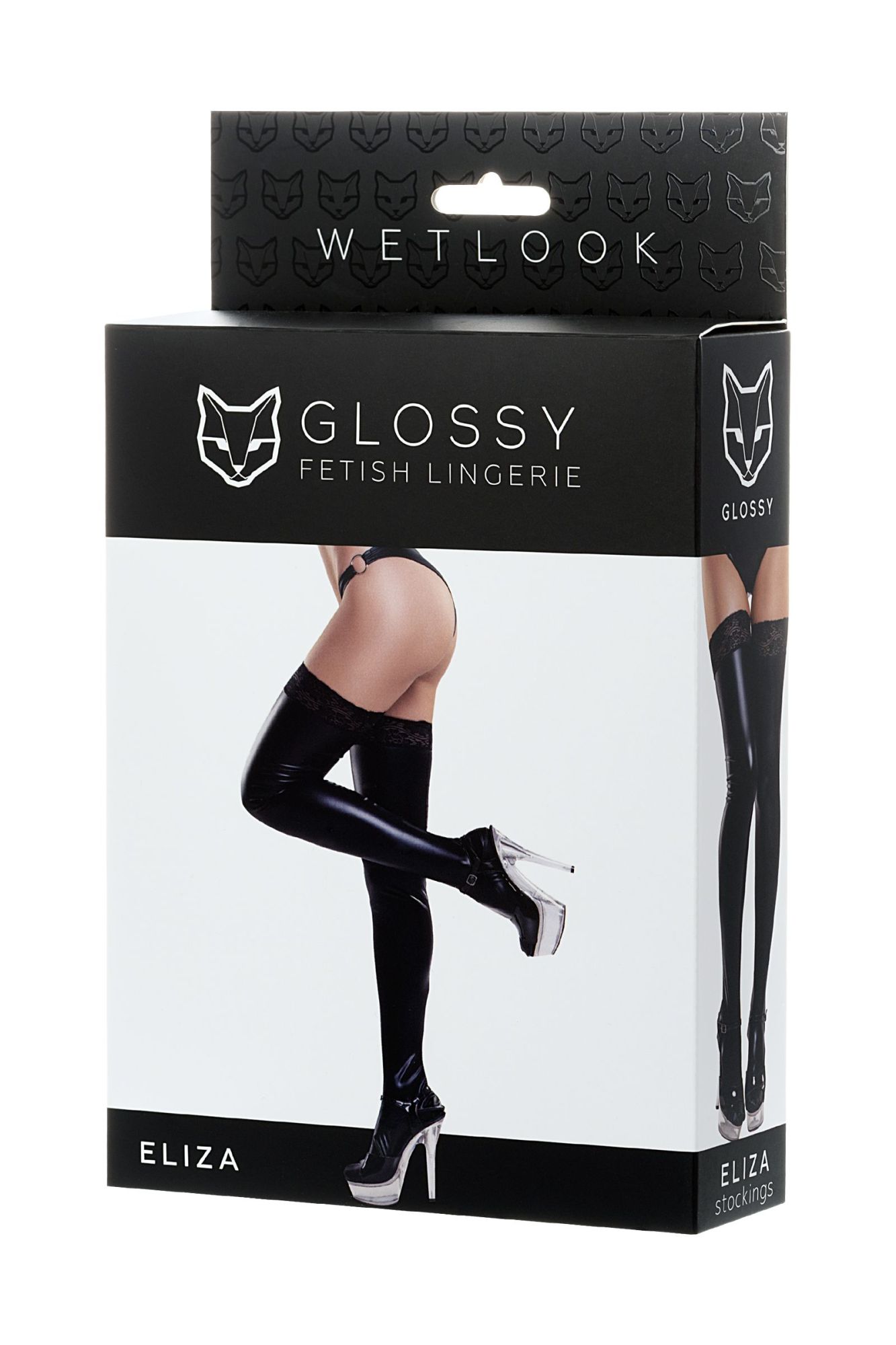 Эротическое чулки glossy eliza из материала wetlook со вставкой из кружева, черный, l в Москве