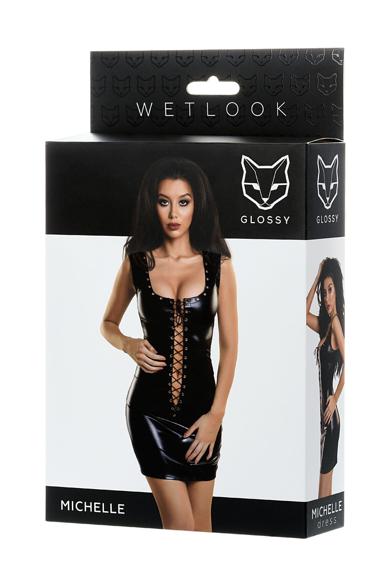 Эротическое платье glossy michelle из материала wetlook с заклепками, черный, l в Москве