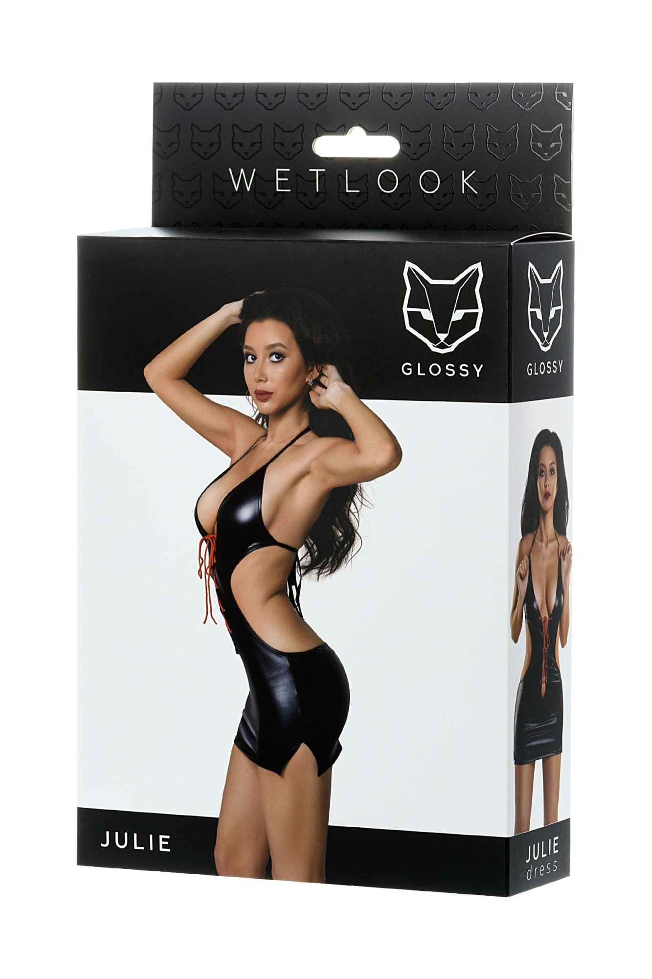 Эротическое платье glossy julie из материала wetlook с красной шнуровкой, черный, xl в Москве