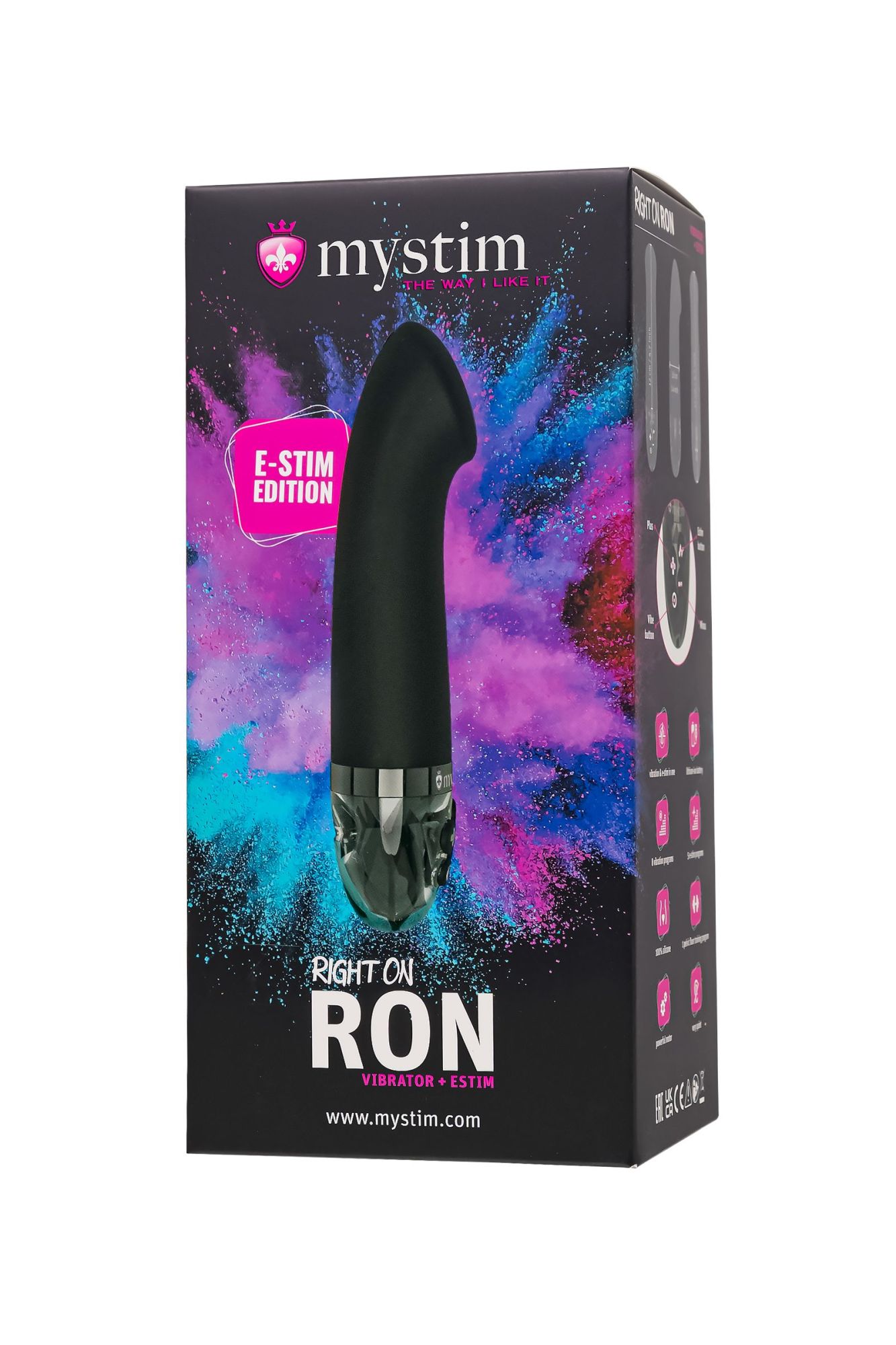 вибратор mystim right on ron с электростимуляцией,силикон, черный, 16,5 см в Москве