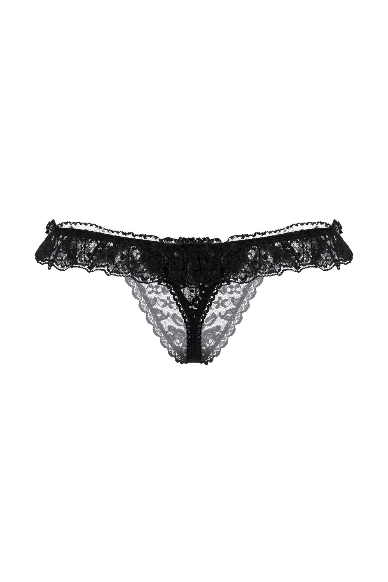 Эротическое стринги с кружевной рюшей открытые softline collection, черный, s/l в Москве