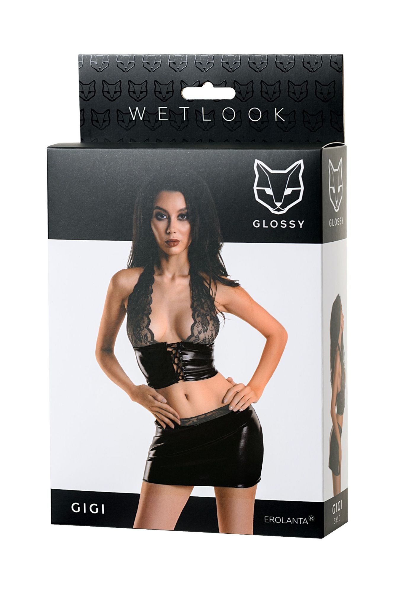 Эротическое комплект glossy gigi из материала wetlook, черный, xl в Москве