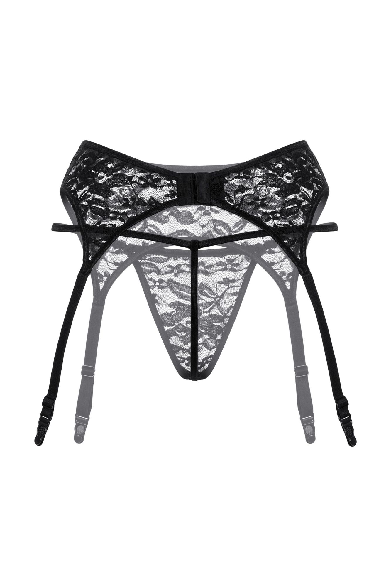 Эротическое пояс для чулок и стринги softline collection из кружева, черный, s/m в Москве