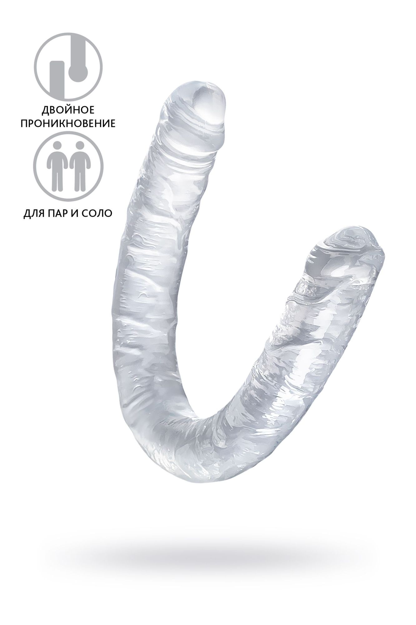фаллоимитатор двусторонний toyfa double dildo, tpr, прозрачный, 40 см в Москве