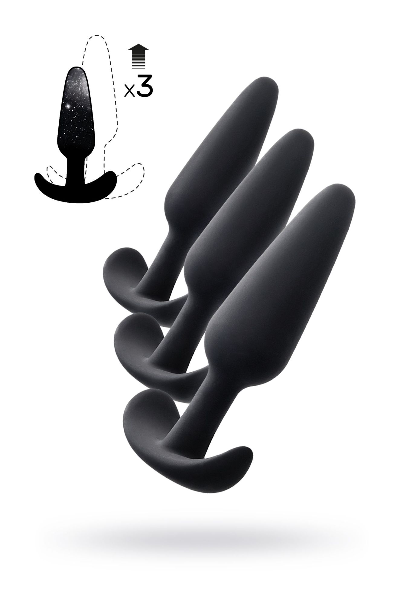 набор анальных втулок toyfa popo pleasure eridani, силикон, черный, 3 шт. в Москве