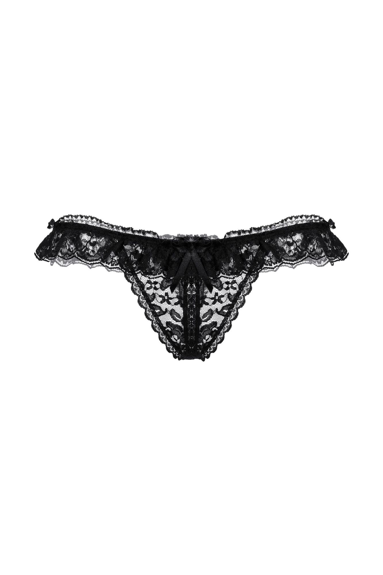 Эротическое стринги с кружевной рюшей открытые softline collection, черный, s/l в Москве
