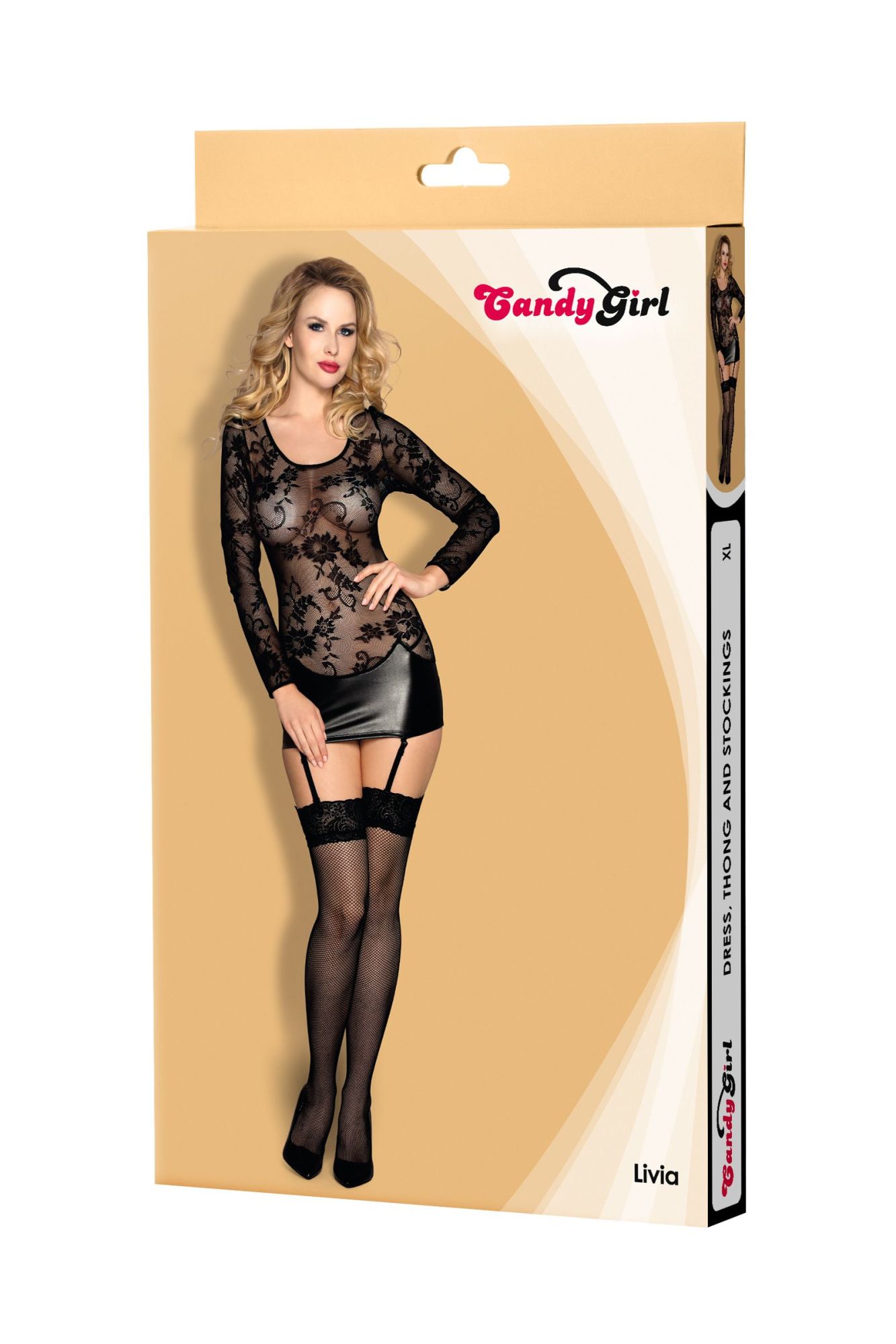Эротическое платье с пажами, стринги и чулки candy girl livia черные, xl в Москве